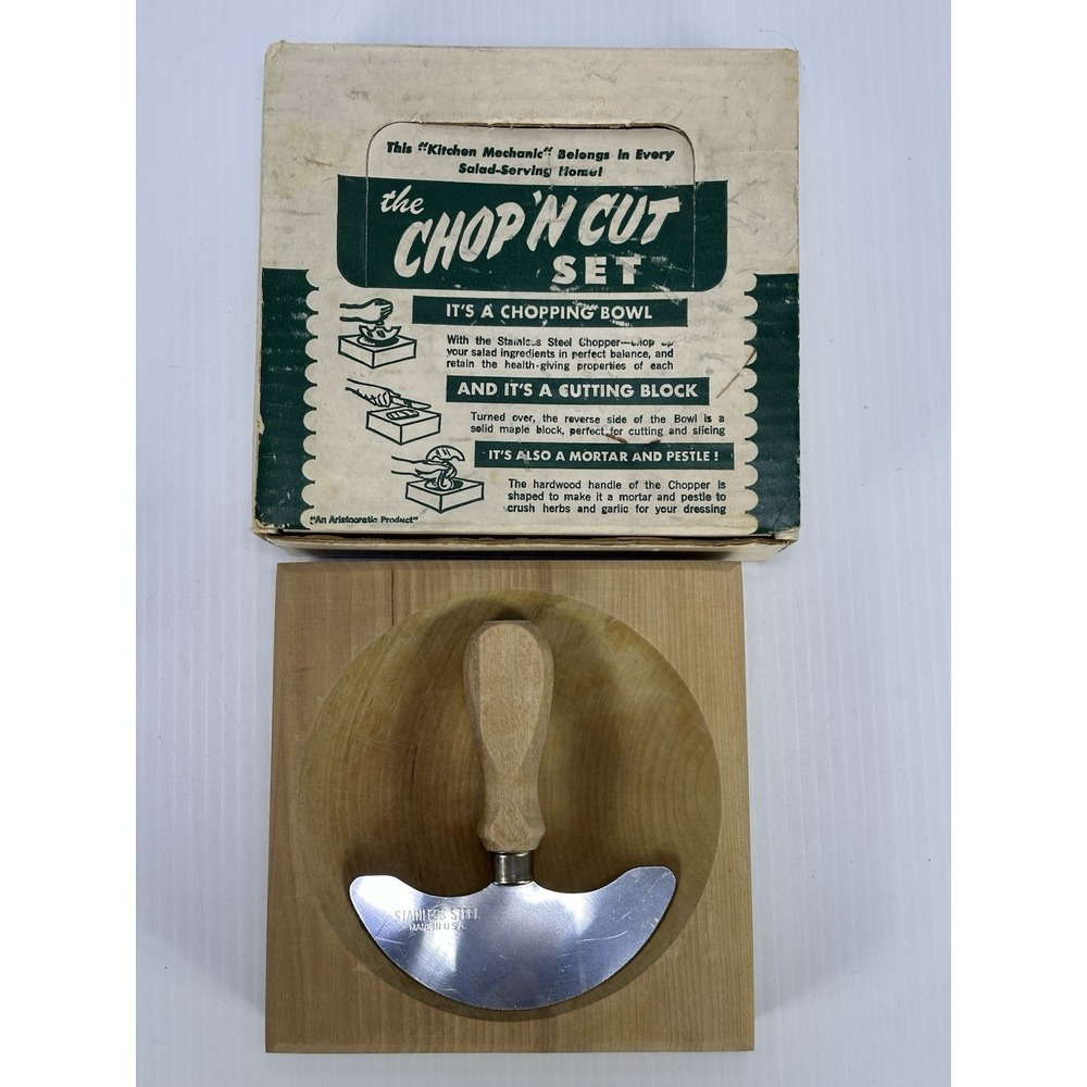 VINTAGE Chop N Cut Wood Cutting Set Bowl & Chopper Hinde &‎ Dauch Hoboken USA